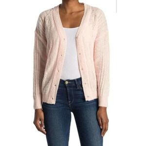 New FRNCH Paris Pink Laeila Pointelle Long Sleeve Button-Front Cardigan Size S